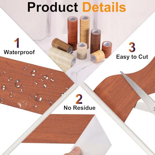 Image of PATIKIL Wood Grain Tape 12 inch x 32 ft, Self-Adhesive Wood Texture Repair Tape Realistic Wooden Effect Patch for Furniture Cabinets Floor Walls, Red Brown