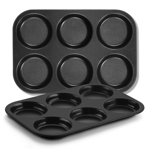 Image of E-far Muffin Top Pan Set of 2, Nonstick 6-Cavity Shallow Cupcake Pan for Baking Whoopie Pie, Yorkshire Pudding, Eggs, Cornbread, Drop Cookies, Easy Release & Clean, 3-Inch Standard Size