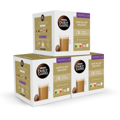 NESCAFÉ Dolce Gusto Café con Leche delicato - Cápsulas de Café, 48 Cápsulas (3 x 16) - Tueste medio con notas sutiles a caramelo - Originales para cafeteras Dolce Gusto