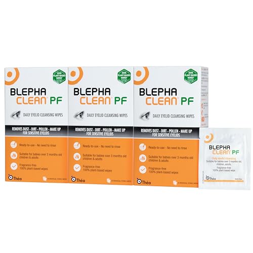 Blephaclean PF Daily Eyelid Wipes x 60 - Gentle Cleansing for the eyelids and skin around the eyes | Suitable for Babies (over 3 months old) children & adults | 20 Sterile Plastic-Free Wipes x 3 packs