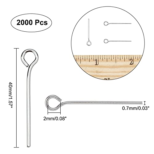 Nbeads 2000 Pcs 1.57 Inch In Length 304 Stainless Steel Eye Pins Open Eye Pins Headpins Jewelry Making Findings #TOP1