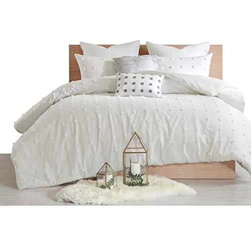 Urban Habitat Cotton Comforter Set - Jacquard Tufts Pompom Design All Season Bedding, Matching Shams, Decorative Pillows, Full/Queen (88 In X 92 In), Ivory 7 Piece #TOP7