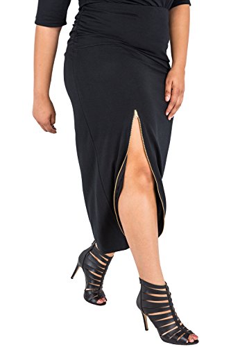 Poetic Justice Plus Size Curvy Women's Stretch Maxi Skirt with Zip Up Split