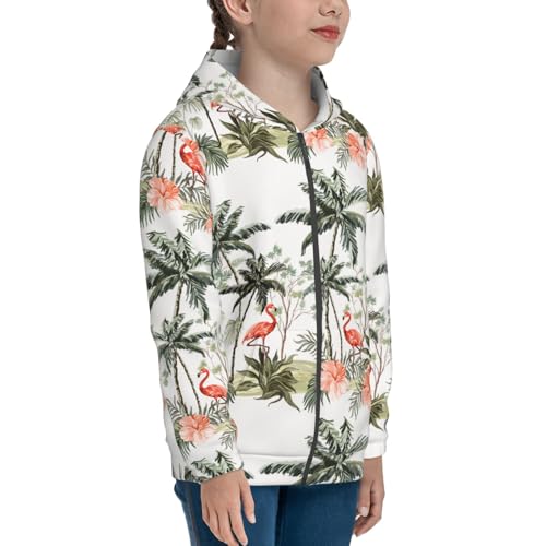 Flamingo Palm Trees Kid Hoodies Boys Zip Up Sweatshirts Girls Pullover with Pocket4
