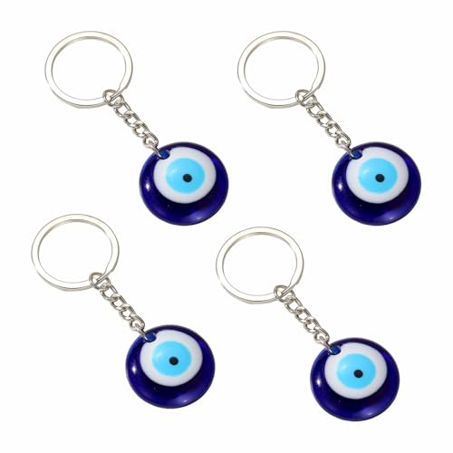 4 Pièces Porte-Clés Mauvais Œil Bleu Evil Eye Keychain Turc Clés En Verre Artisanal Pour Sac De Voiture Bijoux à Suspendre