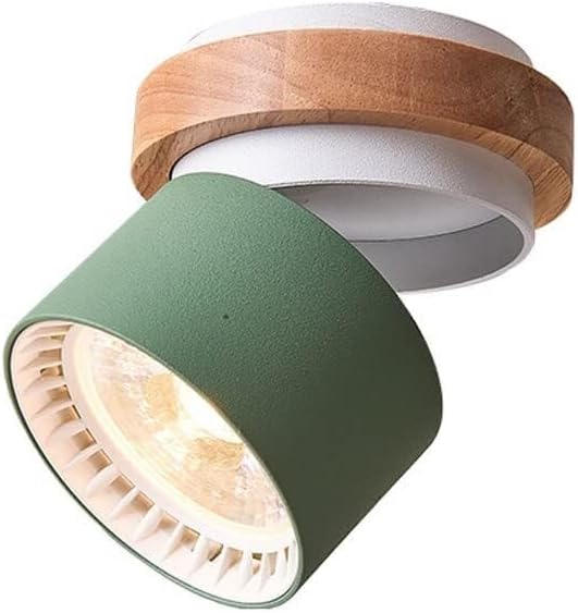 Nordic Ceiling Spotlight Wood Accent Surface Monopoint Light Fixture, Adjustable Ceiling Mount Lamps Directional Spotlights Wall Swivel Lamps for Gallery Corridor Bedroom(Green)