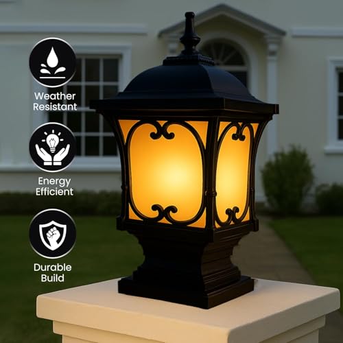 Image of GIGAWATTS Apple Outdoor Gate Light - 101% Rust & Waterproof Die-Casting Aluminium Exterior Pillar Lamp Base Mount for Garden, Boundary Walls & Home Entrances (B22 Holder, Bulb Not Included, Black)