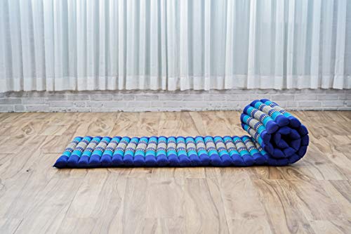 Image of Leewadee - Foldable Floor Mattress - Japanese Roll Up Futon -Trifold Tatami Mat- Guest Floor Bed - Camping Mattress - Thai Massage Mat, Kapok Filled, 75 x 20 inches, Blue