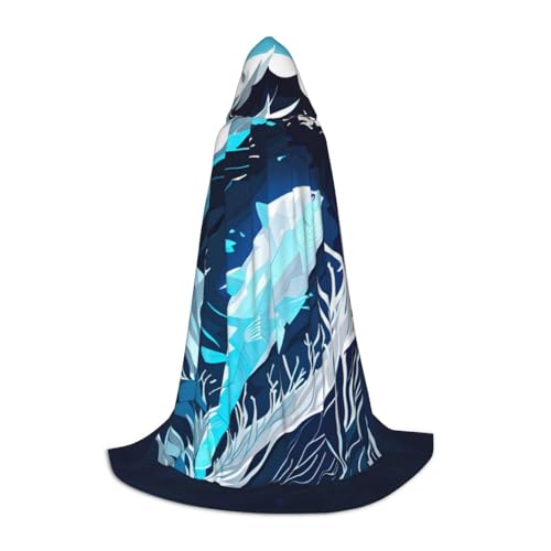 ERSDWRE Cape à capuche unisexe pour adultes avec imprimé baleine, bleu foncé, parfaite pour Halloween, jeux de rôle, fêtes masquées