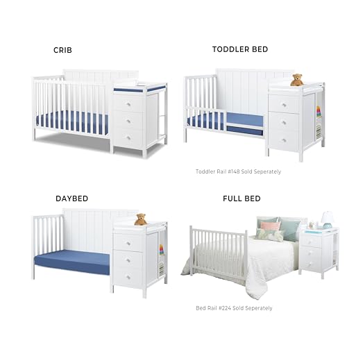 Image of Sorelle Essex Crib & Changer - 4-in-1 Convertible Crib, Non-Toxic Finish, Wooden Baby Bed, Toddler Bed, Child's Daybed, and Full-Size Bed, Nursery Furniture - White