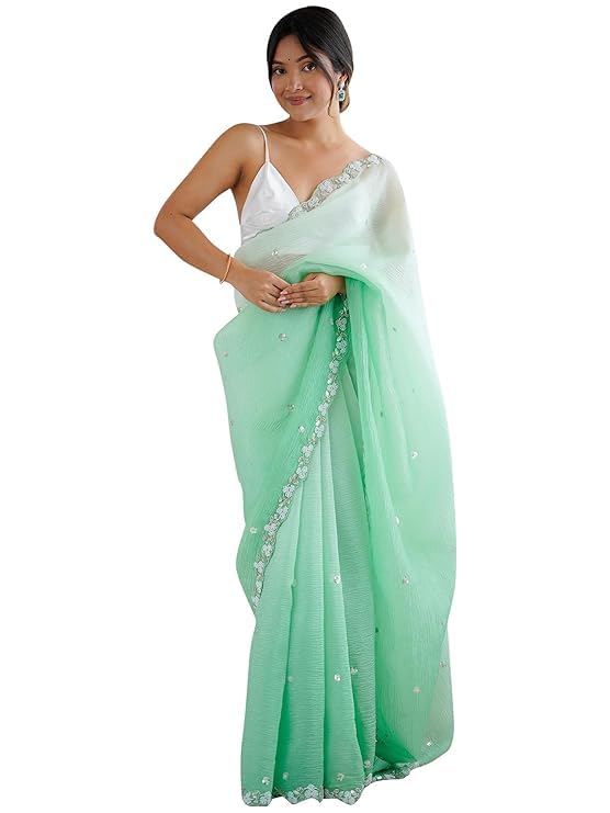 Image of Women's Chiffon Embellished Saree With Unstitched Blouse Piece
