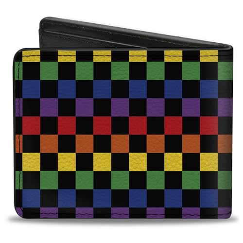 Buckle-Down Men's Wallet, Bifold, Checker Black Rainbow Multi Color, Vegan Leather, Pride, 4.0" x 3.5"2