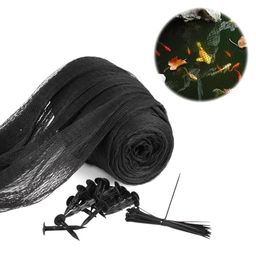 GardenPioneer Pond Netting for koi Ponds 15 x 20 ft Black Heavy Duty Woven Fine Mesh Pond Netting Cover for Leaves Protects Koi Fish from Birds Cats Placement Stakes Included & Reusable