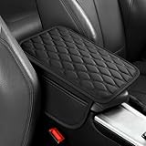 ongfuwu Car Center Console Cover, Leather Auto Armrest Cover Protector, Waterproof Armrest Center Console Pad with 2 Storage Bags, Universal Armrest Seat Box Pad for Vehicle SUV Truck (Black)