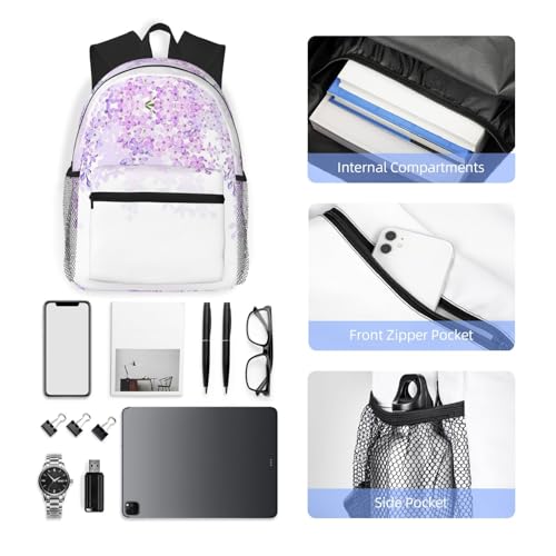 Sac à dos fleurs lilas au design unique imprimé fleuri et base noire robuste - 6