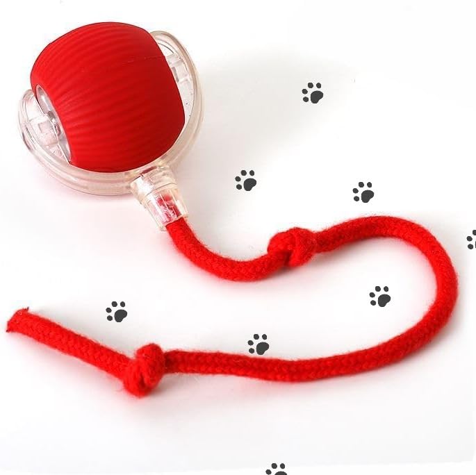 2025 New Interactive Rolling Dog Ball, Self Rolling Dog Ball Interactive Cat Toys Automatic Cat Toy Self Moving Dog Toys, 360° Smart Automatic Rolling Ball Toy Electric Dog Balls for Dog/Cat (Red)