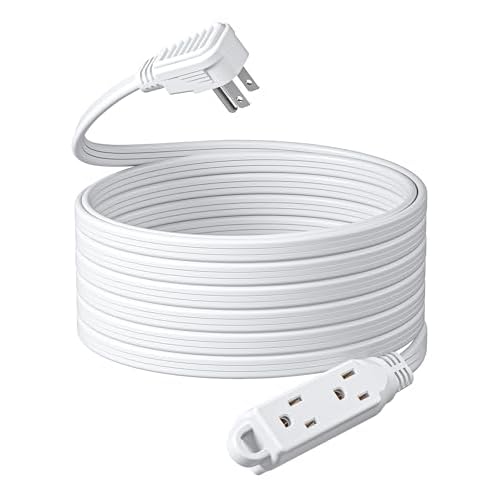 DEWENWILS 3 Outlet Extension Cord with Flat Plug, 25 FT 16/3 Awg Grounded Power Cable for Indoor Use, SPT-3 Cord, White, ETL Listed, 1 Pack White 25 FT