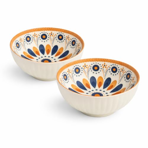 Image of YELONA Ceramic Snack Bowls - Set of 2 (300 ml Each)| Microwave & Dishwasher Safe | Premium Dinner Bowl Set for Snacks, Rice, Dessert & Kitchen Use (Mandala)