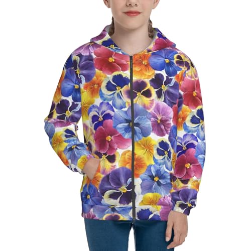The Garden Tricolor Pansy Flower Kids Pullover Hoodies Boys Zip Up Sweatshirts Girls Athletic Clothes with Pocket3