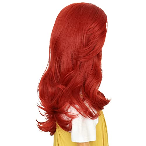 Koonfan Ariel Wig For Girls Princess Kids Halloween Costume Cosplay Long Curly Wavy Red Wig #TOP2