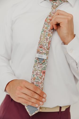 Image of DAZI Men's Skinny Tie Floral Print Cotton Necktie, Great for Weddings, Groom, Groomsmen, Missions, Dances, Gifts.
