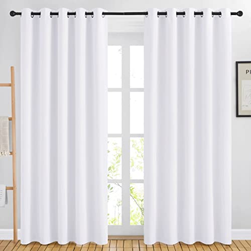 NICETOWN 84 inch Long White Curtains - Grommet Solid 50% Room Darkening Thermal Insulated Curtains Drapes for Living Room/Sliding Glass Door (2 Panels