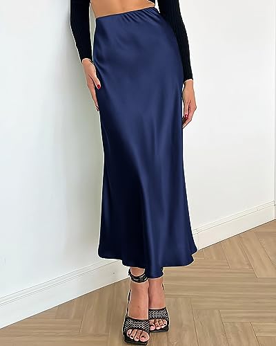 Image of BTFBM 2026 Summer Womens Skirts Silk Elegant High Waist Flowy Long Satin A-Line Midi Skirt Cocktail Wedding Party
