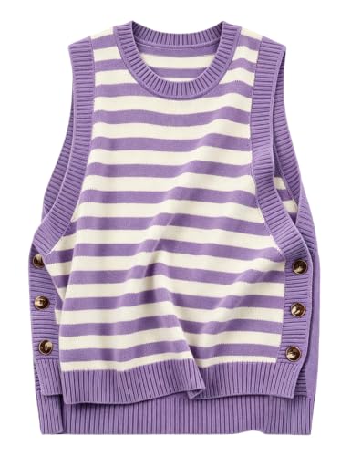 Image of HangNiFang Women's Round Neck Sleeveless Pullover Ribbed Knit Sweater Vest