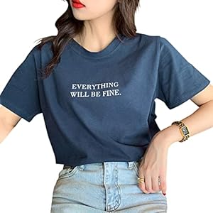 [Teddy] Tシャツ レディース 半袖 ゆったり カットソー 薄手 ロゴT ミドル丈 春夏 tops1411 (L, ネイビー)" 