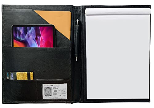 Leather Padfolio Resume Portfolios File Folder – Interviews/Legal Documents Organizer for Letter Siz