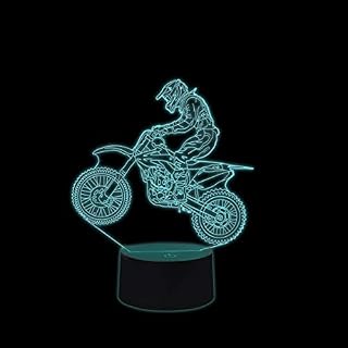 Coolzon 3D Optical Illusion Lamp LED Night Light, Motocross Bedside Lamp Kids Lamp for Sleeping Decoration Nightlight 7 Colour Changing Motocross Bike Lamp Toy with 1.5M USB Cable