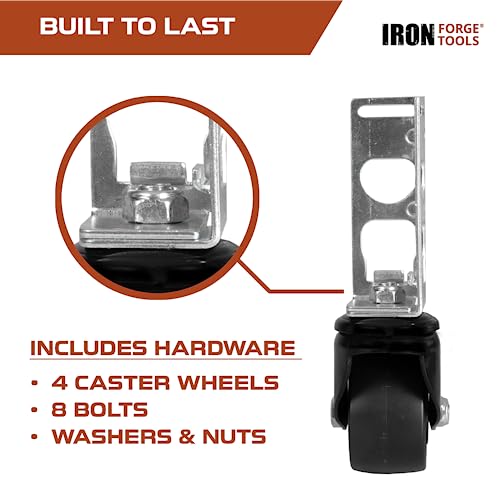 Image of Iron Forge Tools Rolling Storage Rack Caster Wheels Heavy Duty - Set of 4 Locking Caster 3 Inch 1360 lb. Capacity for Boltless Self Locking Shelving Racks, Nylon and Steel Ball Bearing Wheels