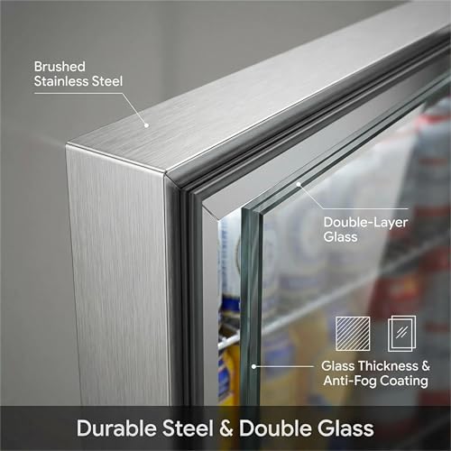 BODEGA BODEGACOOLER Back Bar Cooler With 2 Glass Doors,7.4 Cu.Ft Stainless Steel Commercial Back Bar Fridgewith LED Lighting,Counter Height Bar Beverage Cooler for Beer,Soda Drinks,Wine