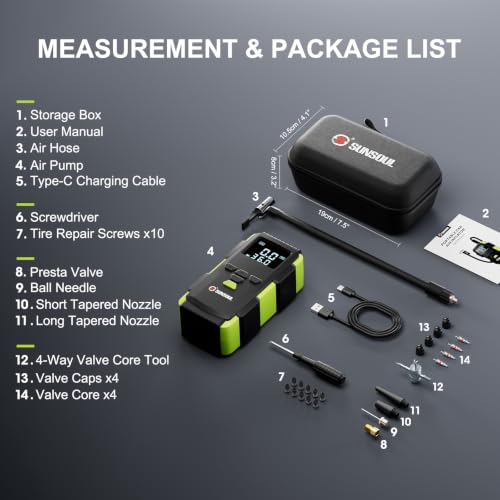SUNSOUL Portable Tire Inflator with Repair Kit