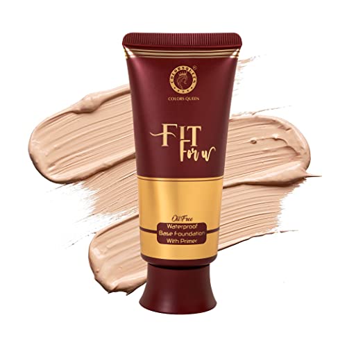 Image of Colors Queen Fit For U Oil Free Foundation with Primer - Golden Beige, 50 ml | Long Lasting & Waterproof, Medium to Full Coverage, Weightless Matte Finish | Liquid Foundation for Face Makeup