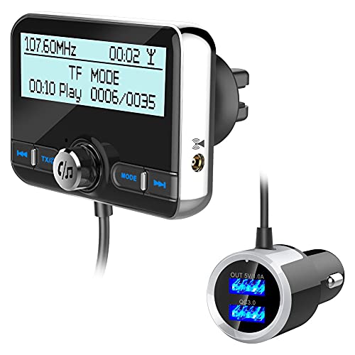 Bluetooth FM Transmitter for Car, Wireless Bluetooth 4.2 in-Car Radio Adapter Car Kit with Handsfree Calling, 2 USB Ports, LED Display, Support TF Card, AUX Output