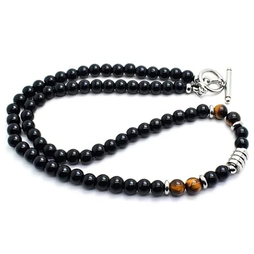 JOOTUEPO Collier en Roche Volcanique et Obsidienne, Collier Homme Femme, Obsidienn Colliers 6 mm Oeil de Tigre + Obsidienne