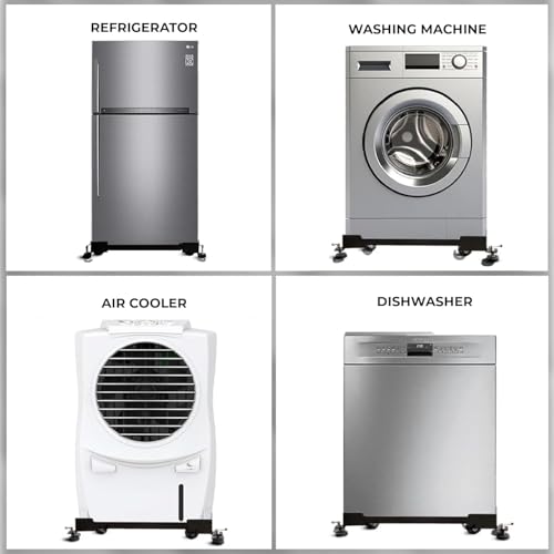 Image of Amazon Basics Washing Machine Stand- Adjustable Metal Trolley with Wheels for Home with 4 Anti Vibration Rubber Grips- Stands Upto 180 Kg Weight, Also Suitable for Dishwasher, Air Cooler