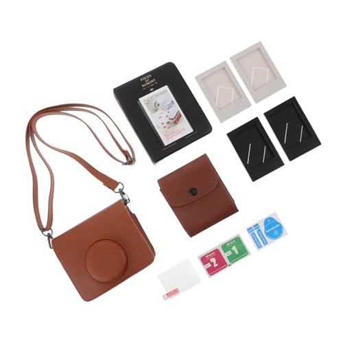 GARIOUANS Estuche para Cámara Mini PU Resistente con Protector de Pantalla de Cristal Correa Ajustable para Hombro Marco de Fotos y Álbum Compatible con Instax Mini Color Marrón