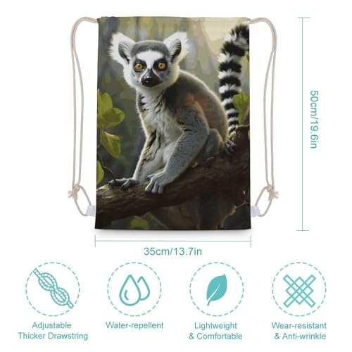 Tailed Lemur Drawstring Backpack - Canvas Sports Gym Sackpack, Lightweight String Bag for Beach & Travel2