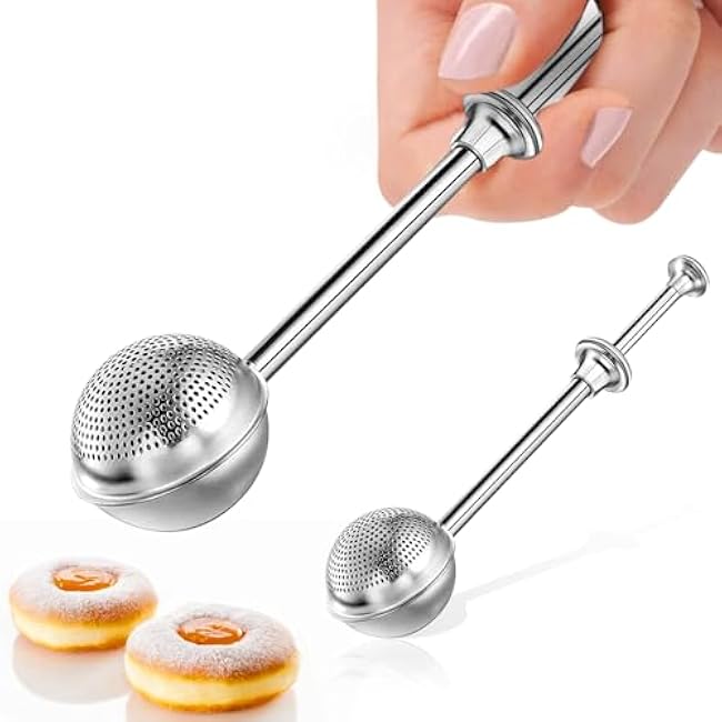 Powdered Sugar Flour, Powdered Sugar Shaker Duster Flour Dispenser Shaker with 18/8 Stainless Steel One-handed Operation Shaker Duster for Sugar Flour and Spices