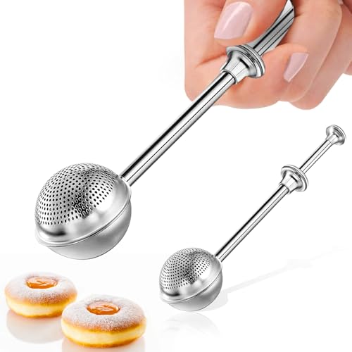Image of Powdered Sugar Flour, Powdered Sugar Shaker Duster Flour Dispenser Shaker with 18 /8 Stainless Steel One-handed Operation Shaker Duster for Sugar Flour and Spices