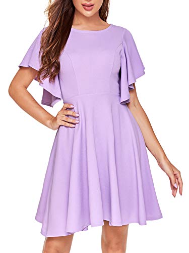 Romwe Women s Stretchy A Line Swing Flared Skater Cocktail Party Dress Lilac Purple L
