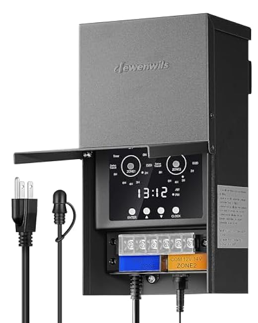 DEWENWILS Low Voltage Landscape Lighting Transformer, 200W Multi Zone Low Voltage Transformer with Photocell Sensor & Timer, 120VAC to 12/14VAC, Landscape Lighting Transformer for Outdoor Garden