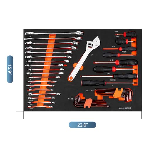45-Piece Tool Set in Foam Storage Tray – Complete Mechanics Tool Kit Wrench, Screwdrivers for Repair Shop Garage Factory by JZD - Image 2