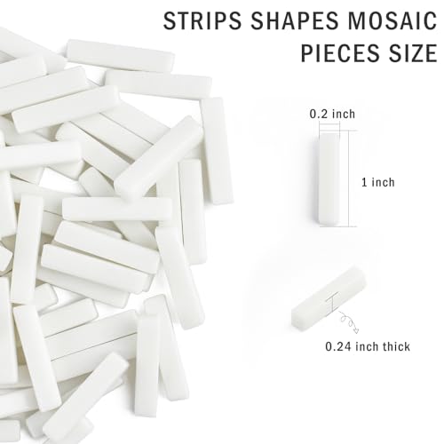 Youway Style White Mosaic Tiles for Crafts Bulk,150g Strips Shapes Mosaic Glass Pieces,Glass Mosaic Garden Craft Kit