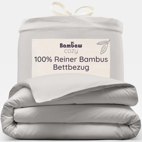 Bambaw Bettwäsche 135x200 Bambus, Anti Milben Bettbezug, hautfreundlicher und kühlender Deckenbezug, atmungsaktive Bettwäsche, umweltfreundlicher Deckenbezug Allergiker (Grau)
