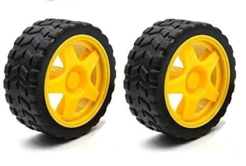 Maxwell 65mm Robot Wheel-Reinforced Nylon-Sturdy Rubber-Increased Friction-Durable Rubber Tire-For BO Motors-Black And Yellow-Pack Of 2
