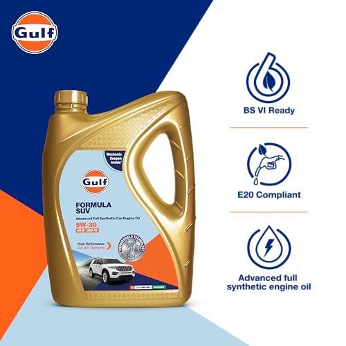 Image of Gulf FORMULA SUV 5W-30 API SP, ACEA C2 | Modern Petrol, Diesel, E20, CNG SUVs | 4 Wheeler Car Advanced Full-Synthetic Engine Oil [5 L] - Pack of 1