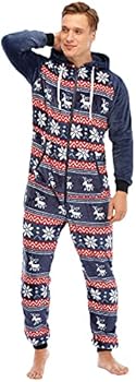 QIYUANT Kerst Pyjama Paar Bijpassend - Flanel Fleece Onesie Met Capuchon En Zakken - Warme Jumpsuit Volwassenen